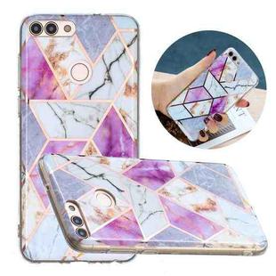 For Huawei Enjoy 7S Flat Plating Splicing Gilding Protective Case(Purple White Marble Color Matching)
