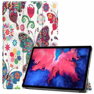 For Lenovo Tab P11 Pro (TB-XJ706F) Custer Painted Pattern Horizontal Flip Smart Flat PU Leather Case with Sleep / Wake-up Function & 3-Fold Holder(Color Butterfly)