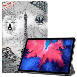 For Lenovo Tab P11 Pro (TB-XJ706F) Custer Painted Pattern Horizontal Flip Smart Flat PU Leather Case with Sleep / Wake-up Function & 3-Fold Holder(Retro Tower)