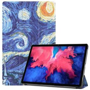 For Lenovo Tab P11 (TB-J606F) Custer Painted Pattern Horizontal Flip Smart Flat PU Leather Case with Sleep / Wake-up Function & 3-Fold Holder(Starry Sky)