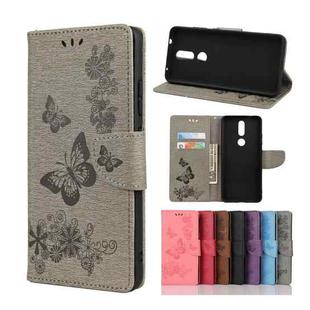 For Nokia 2.4 Butterflies Embossing Horizontal Flip Leather Case with Holder & Card Slots & Wallet(Grey)