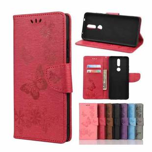 For Nokia 2.4 Butterflies Embossing Horizontal Flip Leather Case with Holder & Card Slots & Wallet(Red)
