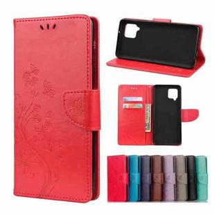 For Samsung Galaxy A42 5G Butterfly Flower Pattern Horizontal Flip Leather Case with Holder & Card Slots & Wallet(Red)