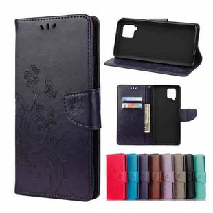 For Samsung Galaxy A42 5G Butterfly Flower Pattern Horizontal Flip Leather Case with Holder & Card Slots & Wallet(Deep Purple)