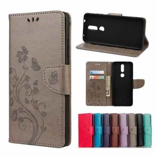 For Nokia 2.4 Butterfly Flower Pattern Horizontal Flip Leather Case with Holder & Card Slots & Wallet(Grey)