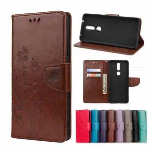 For Nokia 2.4 Butterfly Flower Pattern Horizontal Flip Leather Case with Holder & Card Slots & Wallet(Brown)