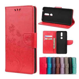 For Nokia 2.4 Butterfly Flower Pattern Horizontal Flip Leather Case with Holder & Card Slots & Wallet(Red)