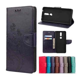 For Nokia 2.4 Butterfly Flower Pattern Horizontal Flip Leather Case with Holder & Card Slots & Wallet(Deep Purple)