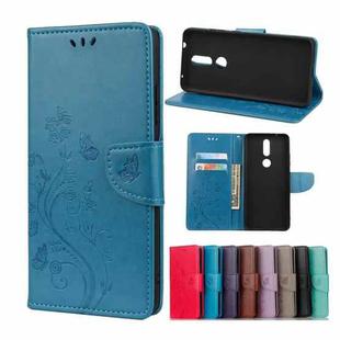 For Nokia 2.4 Butterfly Flower Pattern Horizontal Flip Leather Case with Holder & Card Slots & Wallet(Blue)