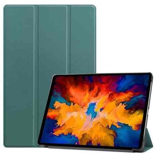 For Lenovo Tab P11 Pro (TB-XJ706F) Custer Texture Horizontal Flip Leather Case with Three-folding Holder & Sleep / Wake-up Function(Dark Green)