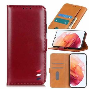 For Samsung Galaxy S21 5G 3-Color Pearl Texture Magnetic Buckle Horizontal Flip PU Leather Case with Card Slots & Wallet & Holder(Wine Red)