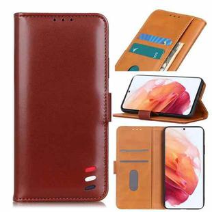 For Samsung Galaxy S21 5G 3-Color Pearl Texture Magnetic Buckle Horizontal Flip PU Leather Case with Card Slots & Wallet & Holder(Brown)