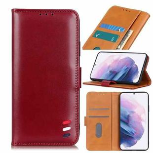 For Samsung Galaxy S21 Plus 5G 3-Color Pearl Texture Magnetic Buckle Horizontal Flip PU Leather Case with Card Slots & Wallet & Holder(Wine Red)