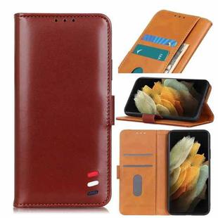 For Samsung Galaxy S21 Ultra 5G 3-Color Pearl Texture Magnetic Buckle Horizontal Flip PU Leather Case with Card Slots & Wallet & Holder(Brown)