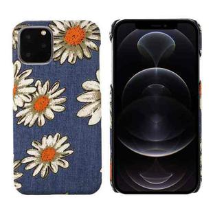 For iPhone 12 / 12 Pro PC + Denim Texture Printing Protective Case(Yellow Cherysanthemum)