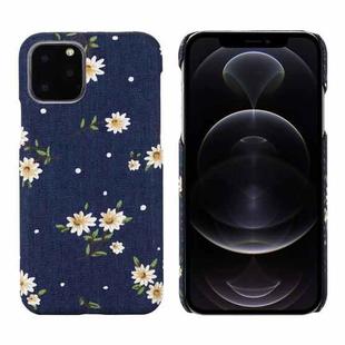 For iPhone 12 / 12 Pro PC + Denim Texture Printing Protective Case(White Flower)