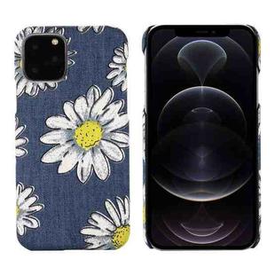 For iPhone 12 / 12 Pro PC + Denim Texture Printing Protective Case(White Cherysanthemum)