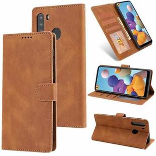 For Samsung Galaxy A21 Fantasy Classic Skin-feel Calfskin Texture Magnetic Buckle Horizontal Flip PU Leather Case with Holder & Card Slot & Wallet(Brown)