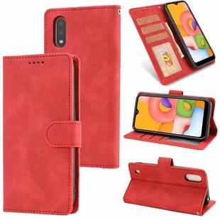 For Samsung Galaxy A01 (EU Version) Fantasy Classic Skin-feel Calfskin Texture Magnetic Buckle Horizontal Flip PU Leather Case with Holder & Card Slot & Wallet(Red)