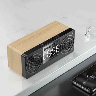 A10 Subwoofer Wooden Clock Bluetooth 5.0 Speaker, Support TF Card & U Disk Play & FM Radio(Yellow)