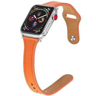 Leather Watch Band with Steel Button For Apple Watch Ultra 49mm / Series 8&7 45mm / SE 2&6&SE&5&4 44mm / 3&2&1 42mm(Orange)