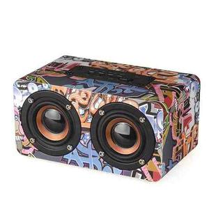 M5 Subwoofer Wooden Bluetooth 4.2 Speaker, Support TF Card & 3.5mm AUX & FM(Graffiti Color)