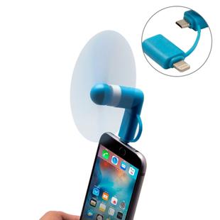 Fashion 8pin & Micro USB Ports Mini Fan with Two Leaves, For Mobile Phone with OTG Function & 8pin & Micro USB Ports(Blue)