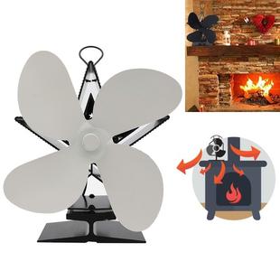 4-Blade Aluminum Heat Powered Fireplace Stove Fan (White)