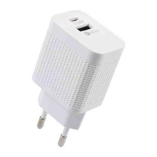 LZ-106A+C PD 20W USB-C/Type-C+QC 3.0 USB Ports Plaid Pattern Travel Charger, EU Plug(White)