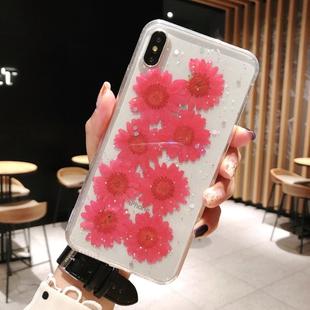 Daisy Pattern Real Dried Flowers Transparent Soft TPU Cover For iPhone XS Max(Red)