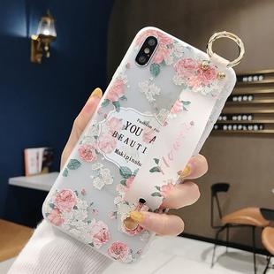 For iPhone XS Max Flowers Pattern Wrist Strap Soft TPU Protective Case(Flowers wrist strap model A)