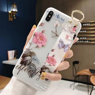 For iPhone XS Max Flowers Pattern Wrist Strap Soft TPU Protective Case(Flowers Wrist strap model B)