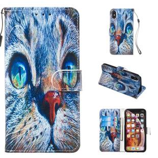 For iPhone X / XS Leather Protective Case(Blue Cat)