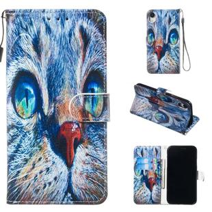 For iPhone XR Leather Protective Case(Blue Cat)
