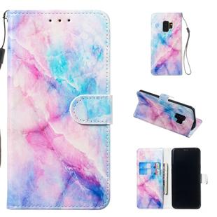 Leather Protective Case For Galaxy S9(Blue Pink Marble)