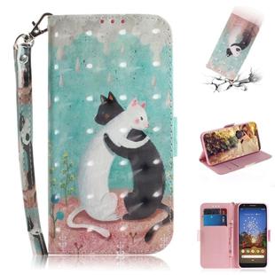 3D Painting Black White Cat Pattern Coloured Drawing Horizontal Flip Leather Case for Google Pixel 3a, with Holder & Card Slots & Wallet