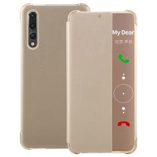 For Huawei P20 Pro Litchi Texture PC + PU Horizontal Flip Case with Smart View Winodw and Sleep Wake-up Function(Gold)