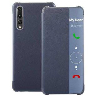For Huawei P20 Pro Litchi Texture PC + PU Horizontal Flip Case with Smart View Winodw and Sleep Wake-up Function(Blue)