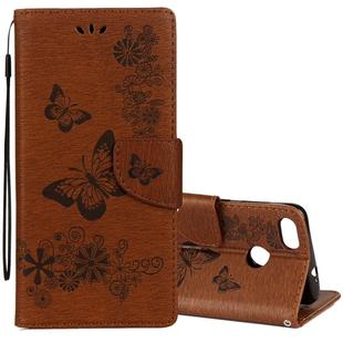 For Huawei  P9 Lite Mini Vintage Embossed Floral Butterfly Pattern Horizontal Flip Leather Case with Card Slot & Holder & Wallet & Lanyard (Brown)