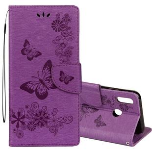 For Huawei  P20 Lite Vintage Embossed Floral Butterfly Pattern Horizontal Flip Leather Case with Card Slot & Holder & Wallet & Lanyard (Purple)