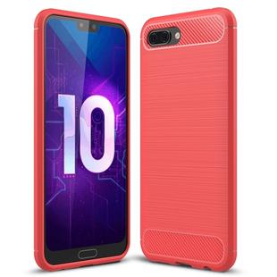 Brushed Texture Carbon Fiber Shockproof TPU Case for Huawei Honor 10(Red)