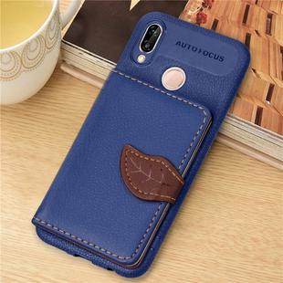Leaf Style Magnetic Leather Case for Huawei P20 Lite / Nova 3e, with Holder & Card Slots & Wallet & Photo Frame(Dark Blue)