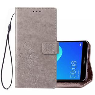 Lucky Clover Pressed Flowers Pattern Leather Case for Huawei Y5 Prime (2018), with Holder & Card Slots & Wallet & Hand Strap (Grey)