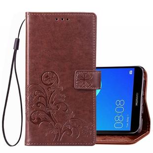 Lucky Clover Pressed Flowers Pattern Leather Case for Huawei Y5 Prime (2018), with Holder & Card Slots & Wallet & Hand Strap (Brown)
