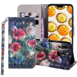 Rose Flower Pattern Colored Drawing Horizontal Flip Leather Case for Huawei P20 Lite, with Holder & Card Slots & Wallet & Lanyard