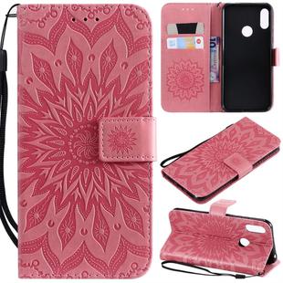 Sun Embossing Pattern Horizontal Flip Leather Case for Huawei Honor Play 8A / Y6 (2019), with Card Slot & Holder & Wallet & Lanyard (Pink)