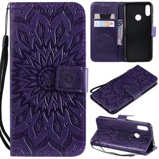 Sun Embossing Pattern Horizontal Flip Leather Case for Huawei Honor Play 8A / Y6 (2019), with Card Slot & Holder & Wallet & Lanyard (Purple)