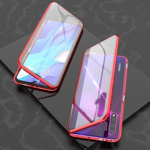 For Huawei Nova 5 Ultra Slim Double Sides Magnetic Adsorption Angular Frame Tempered Glass Magnet Flip Case(Red)