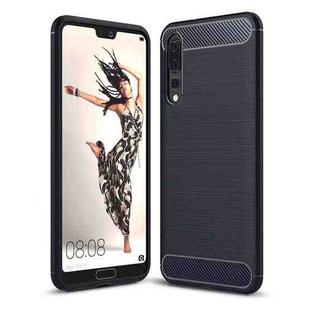 For Huawei  P20 Pro Brushed Texture Carbon Fiber Shockproof TPU Protective Back Case(Navy Blue)