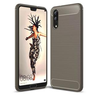 For Huawei  P20 Brushed Texture Carbon Fiber Shockproof TPU Protective Back Case(Grey)